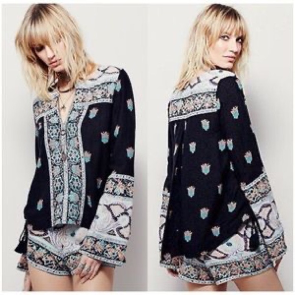 Free People Bandana Bandit Embroidered Boho Blouse
